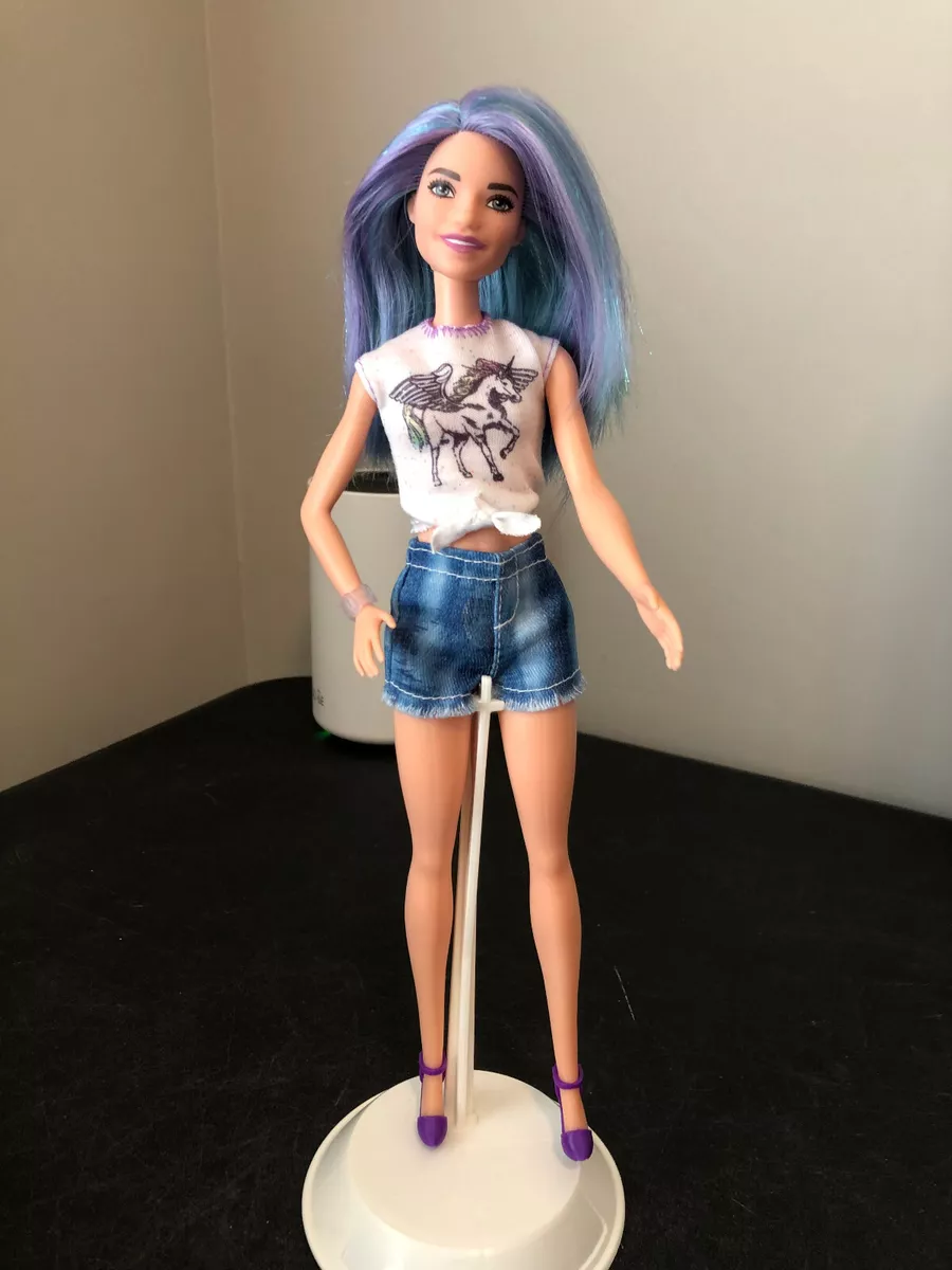 Barbie Fashionista #88 Purple Blue Tinsel Hair Doll Unicorn Magic