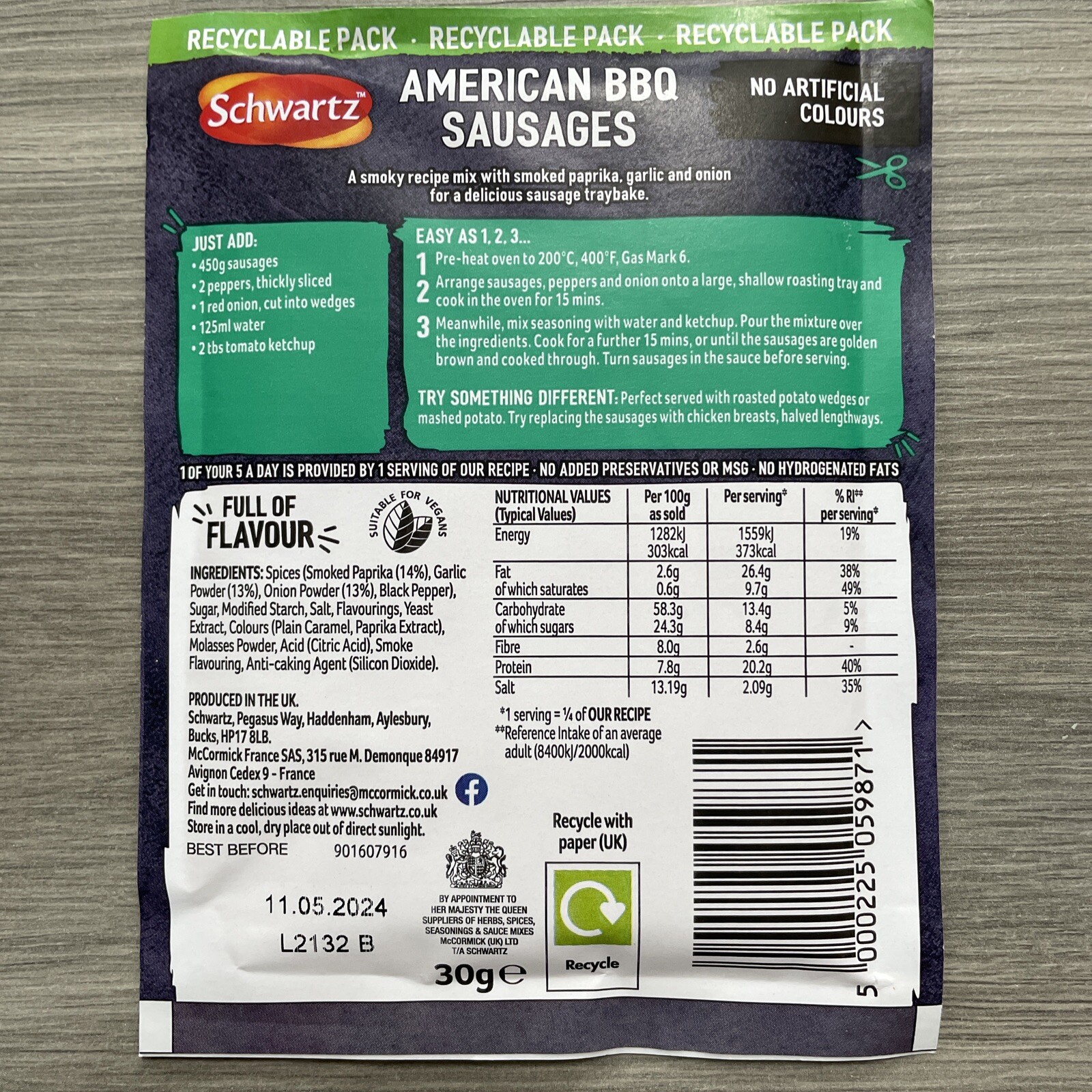 2 X 30g Schwartz Tray Bake American BBQ Sausages Cooking Spice Mix