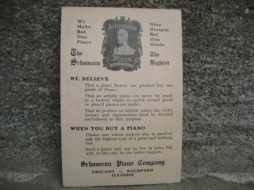 Tarjeta comercial Victorian Schumann Piano Co.... Chicago Illinois - Imagen 2 de 2