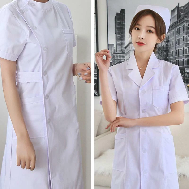 Women Nurse Dress White Doctor Beautician Lab Long Coat Work Clothes Uniform - Image 3 of 4