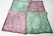 Isaia Green Purple Coral Paisley 100 Linen Pocket Square Italy New