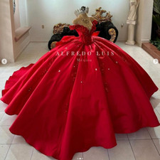 Satin Quinceanera Dresses with Bow Sweet 15 XV Bead Birthday Party Ball Gown