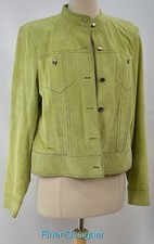 Revue Suede Leather Jacket Couture Crop Lined Moto Coat Top Lime Size M Vtg New
