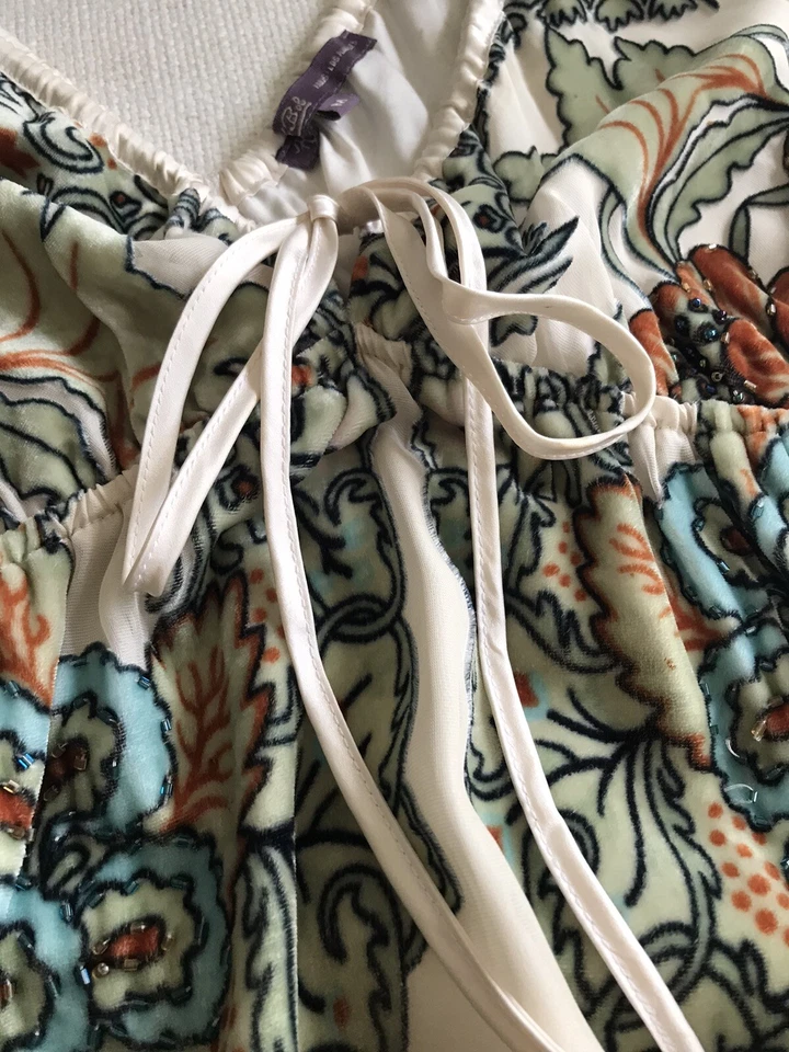 Vestido para mujer HALE BOB terciopelo seda floral manga corta cuello en V talla M forrado festival Foto 4 de 4