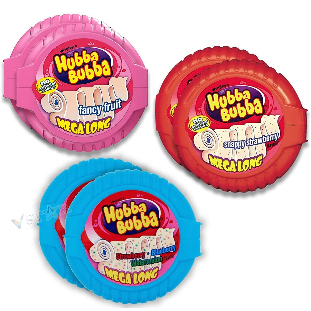 6 x Wrigley´s Hubba Bubba Chewing Gum Rolls Strawberry-Blueberry-Watermelon  NEW