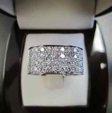 2Ct Round Cut Real Moissanite Cluster Men's Wedding Ring 14K White Gold Plated