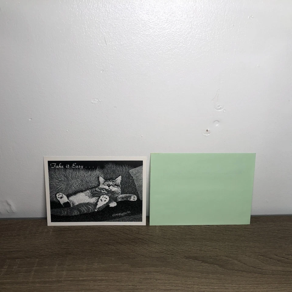 Cat Greeting Cards Get Well Soon Unused Take It Easy 1983 Vintage With Envelope - Image 2 of 4