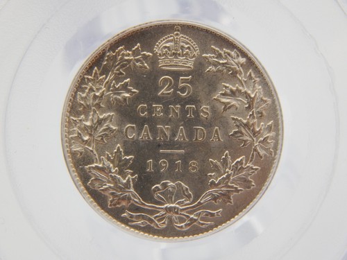1918 Canada 25 Cent Piece - Quarter Coin - PCGS Graded MS 63 (BT720) - Picture 2 of 4