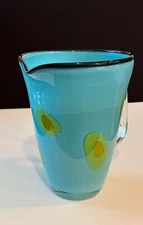 Art Glass Turquoise Blue Pitcher Italian Hand Blown Cocktail Martini Barware