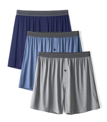 Men's Underwear Bamboo Rayon Boxers Breathable (M - Light Blue, Navy Blue, Gray)