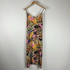 Karen Kane Floral Tropical 100% Cupro Midi Slip Dress Resort Yellow Pink Size S