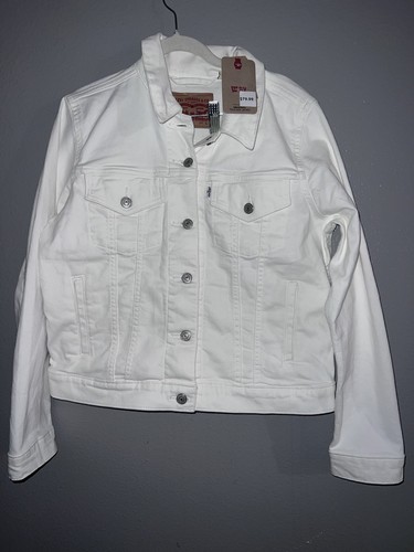 Levis Damen große Jeansjacke weiß Trucker Knopfleiste Polokragen Stretch