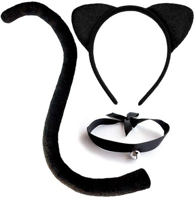 Cat Costume Accessories Cat Ears and Tail Set Black Animal Halloween Accessor
