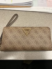 Guess LOGO Large Zip Around Wallet Wristlet Clutch Allover Logo AUTHENTIC