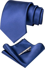 Solid Color Necktie  Pocket Square Set with Tie Clip for Men