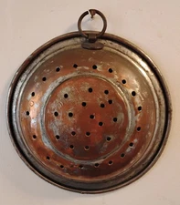 OLD FRENCH PRIMATIVE HAMMERED COPPER/ZINC FRUIT COLSANDER STRAINER SIEVE-8"