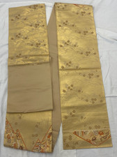 Japanese Vintage Kimono Fukuro Obi Silk Gold Traditional Embroidery 168 x 12 in