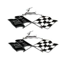 2pcs Silver Blk Fits 1961 Impala Die Cast Rear Quarter Panel Emblem Crossed Flag