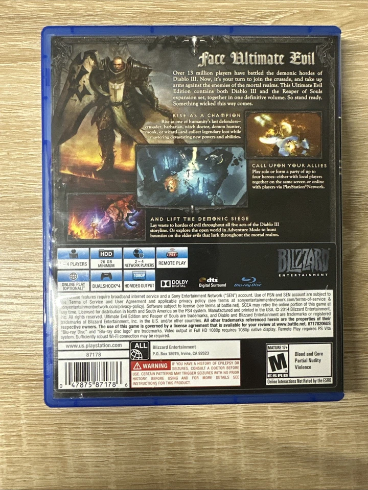 Diablo III: Ultimate Evil Edition (Sony PlayStation 4, 2014) – Complete In Box - Image 3 of 4