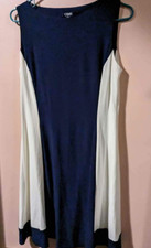 Chaps Sleeveless Knee Length Fit & Flare Dress Stretchy Colorblock Dark Blue