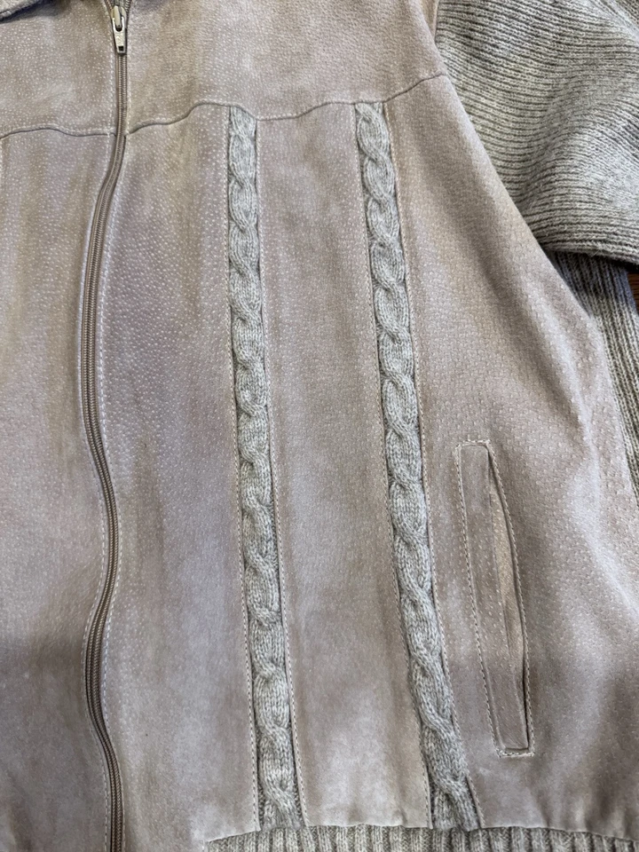 Винтажный ретро мужской кабель вязаный свитер на молнии куртка XL кожи Holmes - Изображение 2 из 4