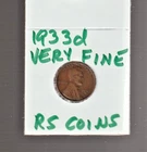 1933D   VERY FINE   LINCOLN CENT   VERY FINE  1933D /  RS COINS #30Z  FREE SHIP