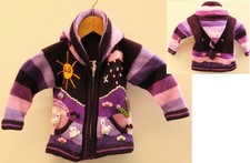 Kinder Strickjacke Lila Gr. 80*86 Zipfelkapuze Bauernhof Alpaka Peru Tier 2DL2