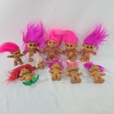 Vintage Lot 10 Troll Dolls Mixed Sizes Russ DAM Rare Red Pink Purple White Hair