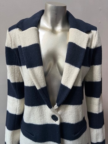 Designer Nautical Stripe 100% merino wool Blazer Boat jacket L - Picture 2 of 5