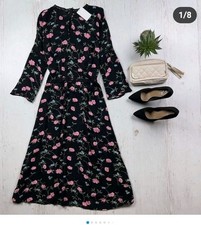 V by Very Floral Print Dress Black rose printed Size 16 new 