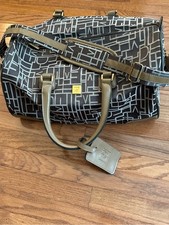 DVF Diane Von Furstenberg Brown Tan Classic Logo Luggage Overnight Weekend Bag