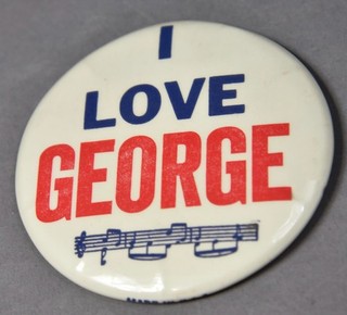 Beatles I Love George Celluloid Pin Back Button SBGH 1964