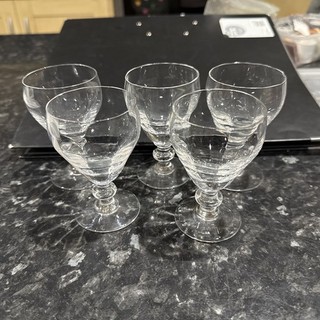 Vintage Small Wine/Sherry Glasses Set 5 Clear Stem 9cm 1 Has Small Chip