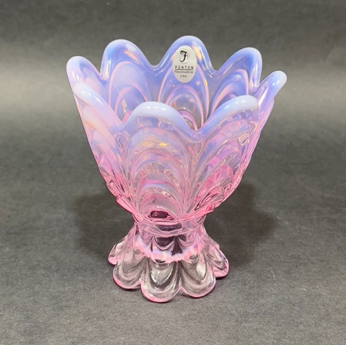 Fenton Art Glass Pink Opalescent Drapery 2 Way Votive Tapper Candle Holder