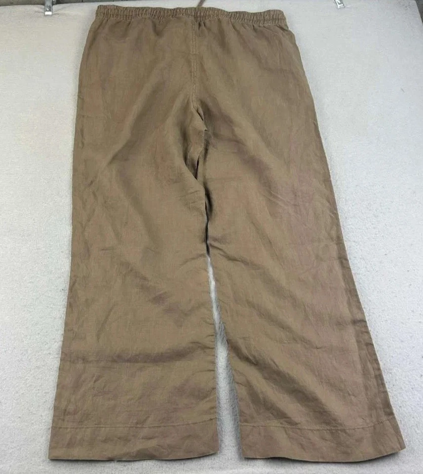 LL Bean Pants Womens 20 M/Tall Brown Linen Elastic Waist Straight Leg - Image 3 of 4