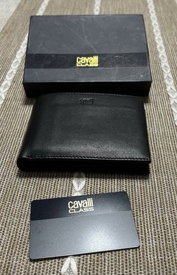 Cavalli Class Men's ''Downtown'' Black Logo Print Leather Bifold Wallet