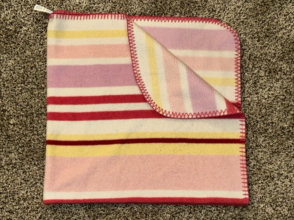 Difícil de encontrar Manta polar a rayas rosa amarillo blanco conexión bebé bordes cosidos Foto 2 de 4