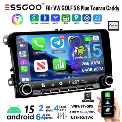 Apple Carplay Autoradio 9'' 2+64G Android 15 Navi GPS Für VW GOLF 5 6 Passat Polo