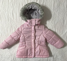 Toddler Girl's London Fog Fleece Lined Puffer Coat w/ removable Hood, 2T, Pink