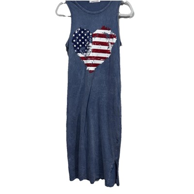 Caution to the Wind Midi Dress Small Flag Heart Brushed Cotton Light Blue Soft