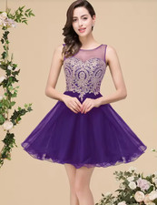 Purple Short Homecoming Dresses Golden Appliques A-Line Fashion Mini Prom Party