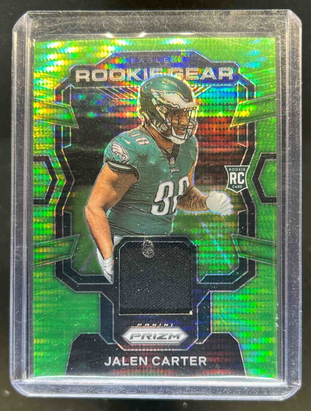 2023 Prizm Jalen Carter Rookie Gear RC Jersey Neon Green Pulsar #RG-JC Eagles