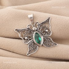 Marquise Green Emerald Stone Sterling Silver Unique May Birth Pendant Jewelry