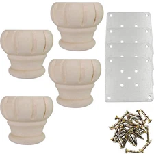 Wooden Furniture Legs 3'' Unfinished Bun Feet for Sofa, Chair, Loveseat, Otto...