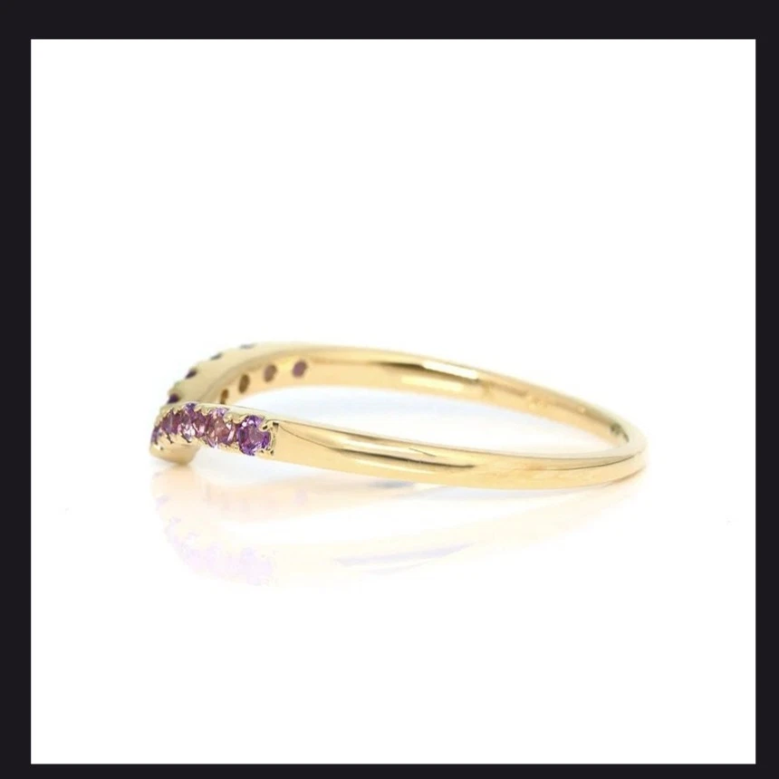 Anillo apilable media eternidad amatista plata 925 chapado en oro amarillo de 14k Foto 4 de 4