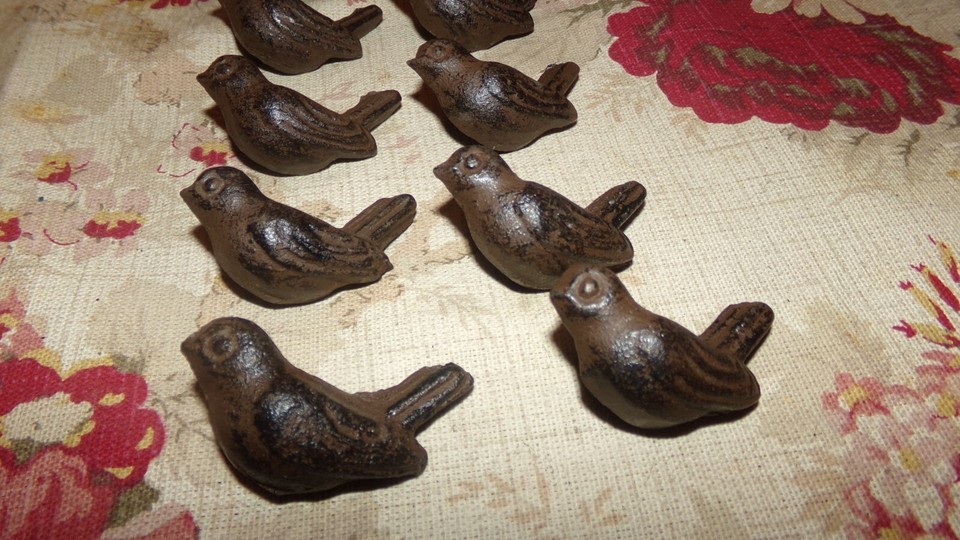 10 BIRD cast iron Knobs Pulls Drawer Door Handles Rustic