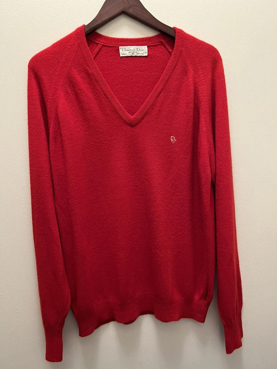 Vintage 90s V Neck Christian Dior Monsieur Red Sweater Size XL eBay