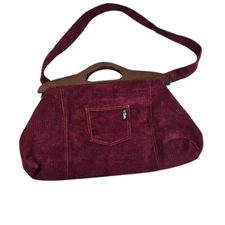 Vtg 70s Art Bin corduroy wooden large clutch shoulder bag LARGE