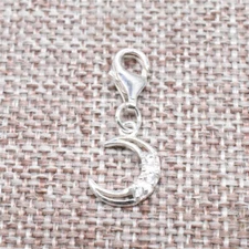 925 Sterling Silver Moon Clip On Charm CZ w/ Lobster Clasp for Bracelet Necklace