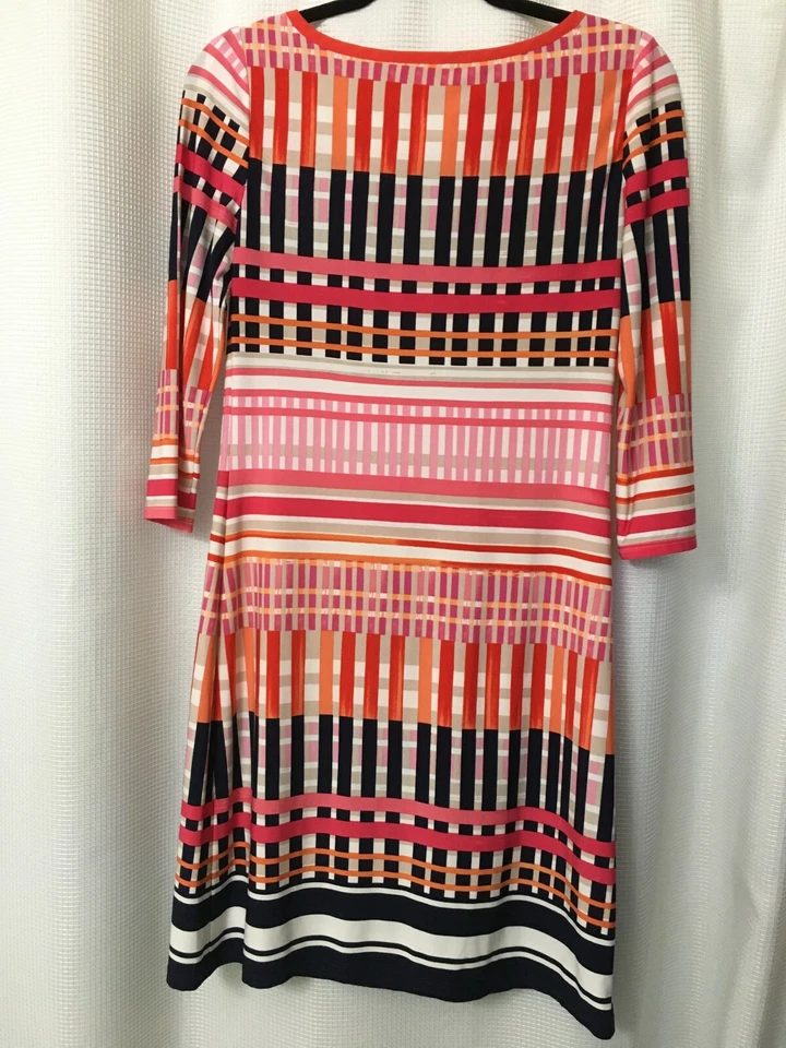 ELIZA J полоски эластичной оболочка платье размер 4 оранжевый розовый черный длинный Slv D1 - Изображение 2 из 4